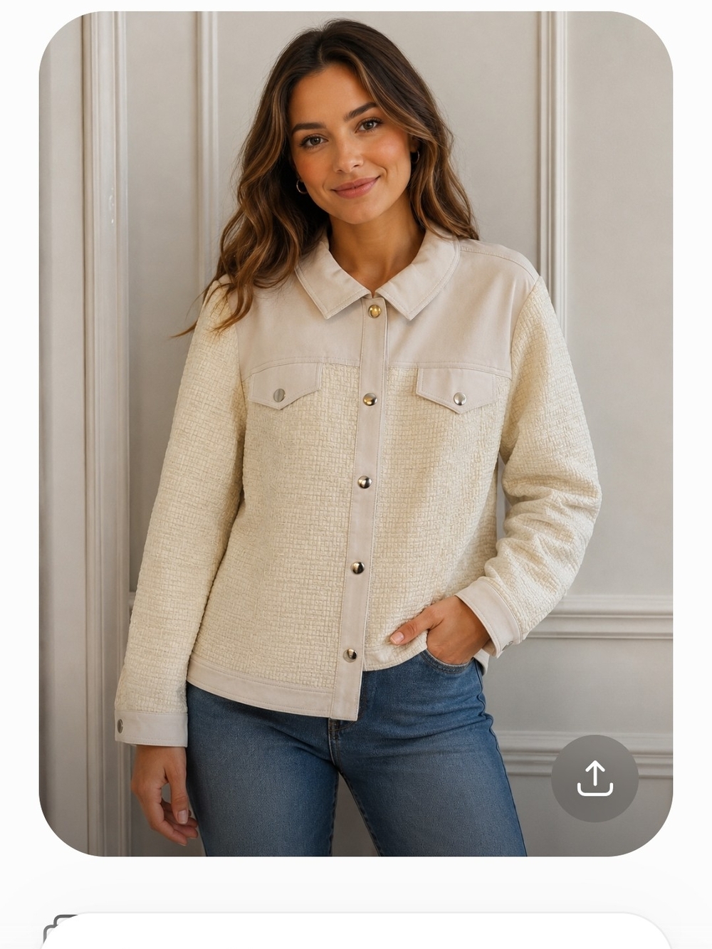 NEW 26W Dennis Basso Cream Bouclé Snap-Front Jacket Faux Leather Trim